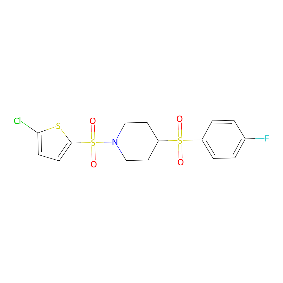 1-((5-Chlorothiophen-2-yl)sulfonyl)-4-((4-fluorophenyl)sulfonyl)piperidine molecular structure, CAS 1448128-43-5