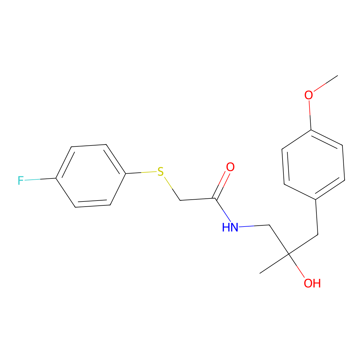 2-((4-fluorophenyl)thio)-N-(2-hydroxy-3-(4-methoxyphenyl)-2-methylpropyl)acetamide molecular structure, CAS 1448128-44-6