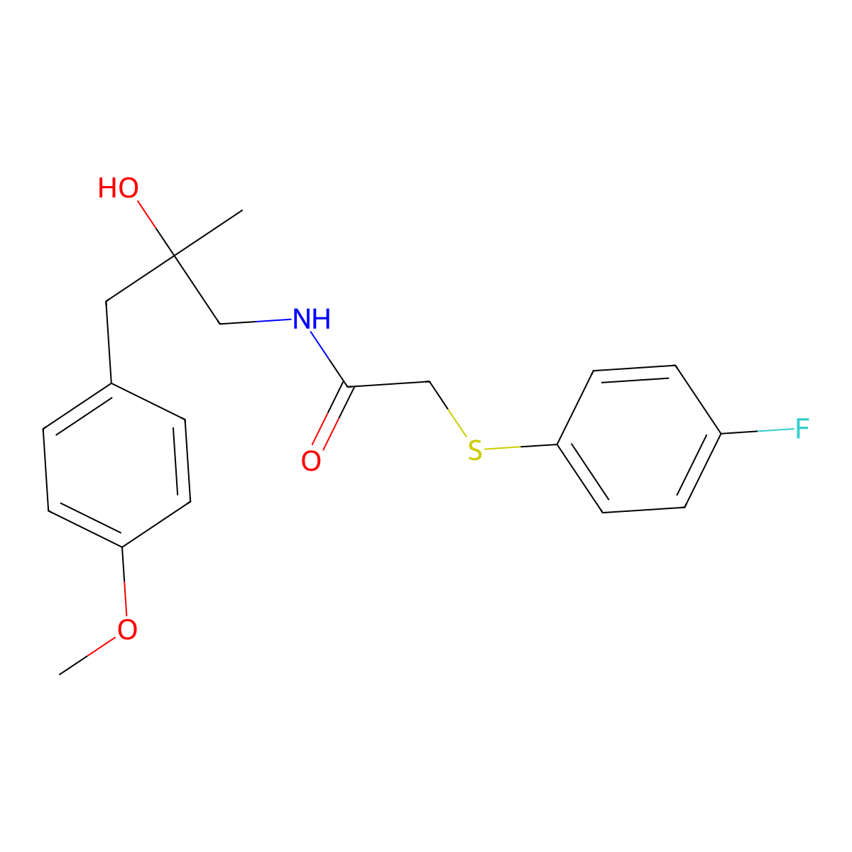 2-((4-fluorophenyl)thio)-N-(2-hydroxy-3-(4-methoxyphenyl)-2-methylpropyl)acetamide molecular structure, CAS 1448128-44-6