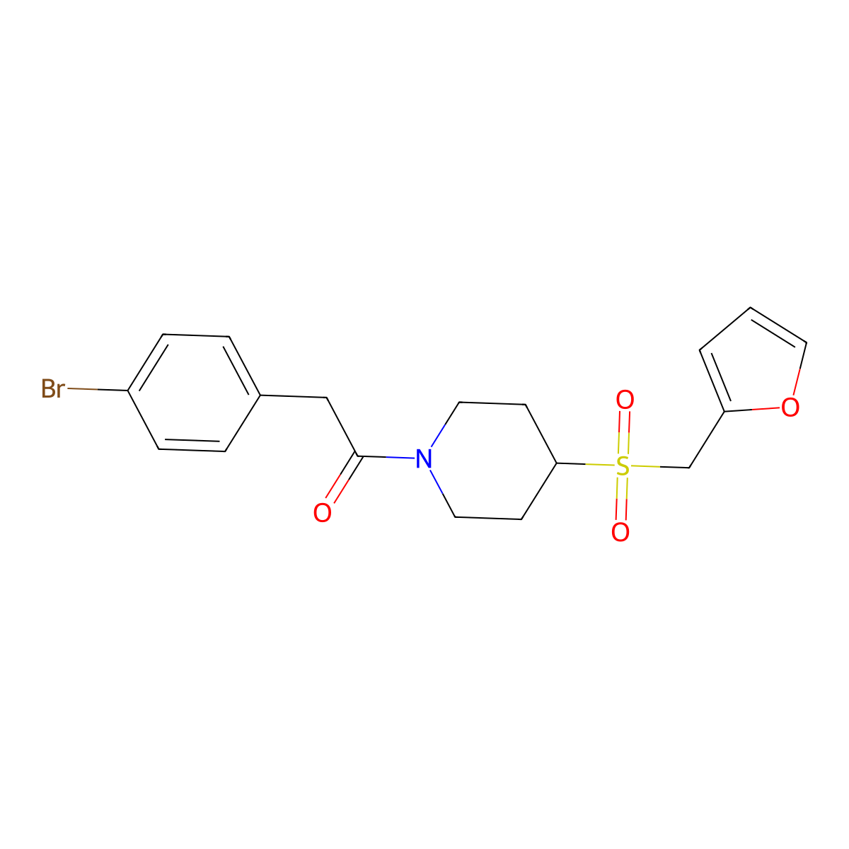 2-(4-Bromophenyl)-1-(4-((furan-2-ylmethyl)sulfonyl)piperidin-1-yl)ethanone molecular structure, CAS 1448128-52-6
