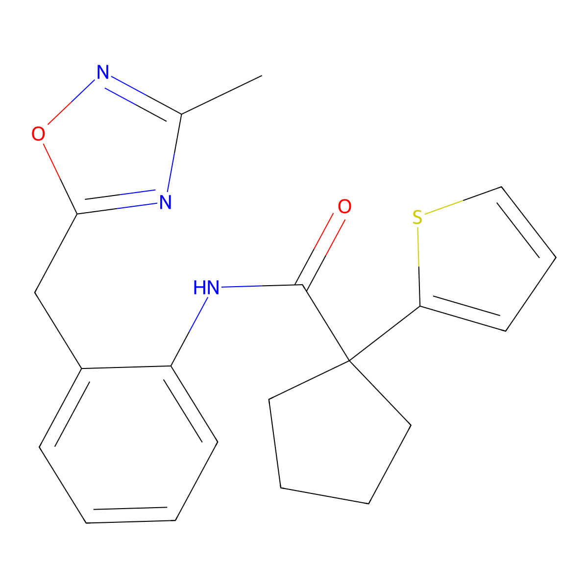 N-(2-((3-methyl-1,2,4-oxadiazol-5-yl)methyl)phenyl)-1-(thiophen-2-yl)cyclopentanecarboxamide molecular structure, CAS 1448128-53-7