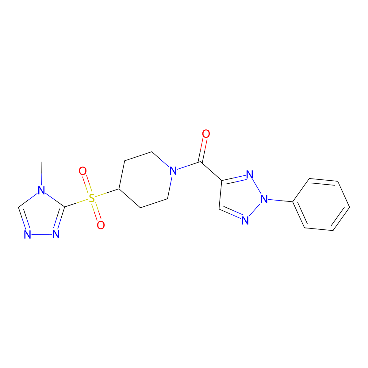 (4-((4-methyl-4H-1,2,4-triazol-3-yl)sulfonyl)piperidin-1-yl)(2-phenyl-2H-1,2,3-triazol-4-yl)methanone molecular structure, CAS 1448128-54-8