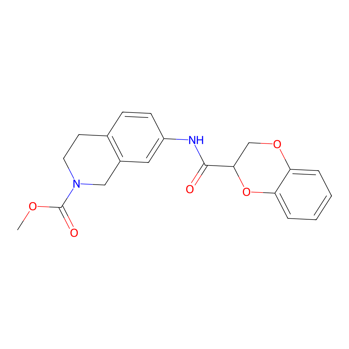 methyl 7-(2,3-dihydrobenzo[b][1,4]dioxine-2-carboxamido)-3,4-dihydroisoquinoline-2(1H)-carboxylate molecular structure, CAS 1448128-55-9