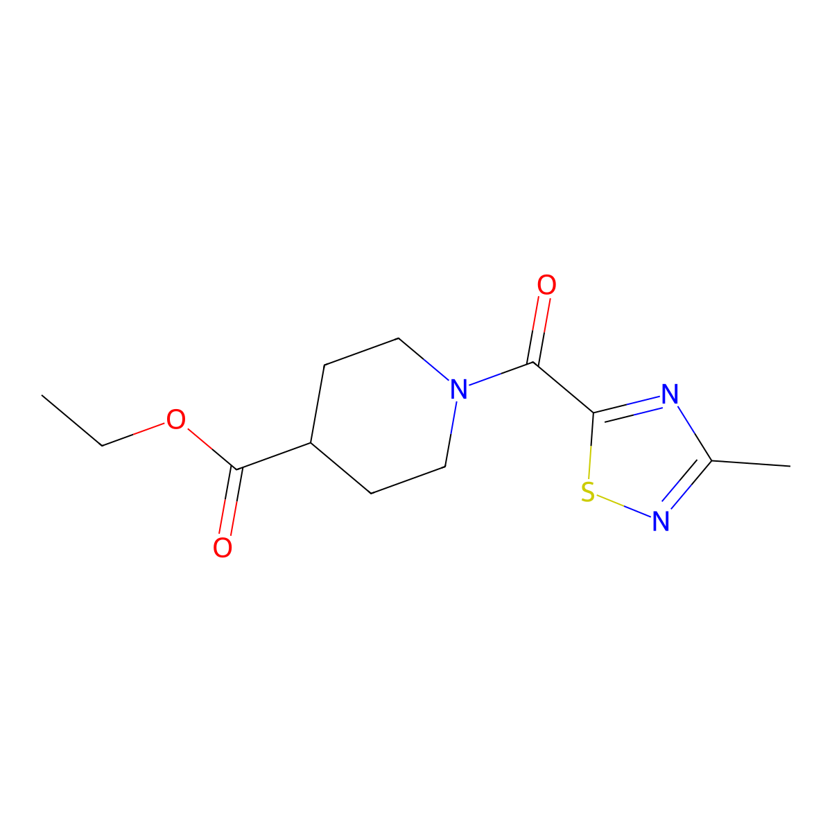 Ethyl 1-(3-methyl-1,2,4-thiadiazole-5-carbonyl)piperidine-4-carboxylate molecular structure, CAS 1448128-58-2