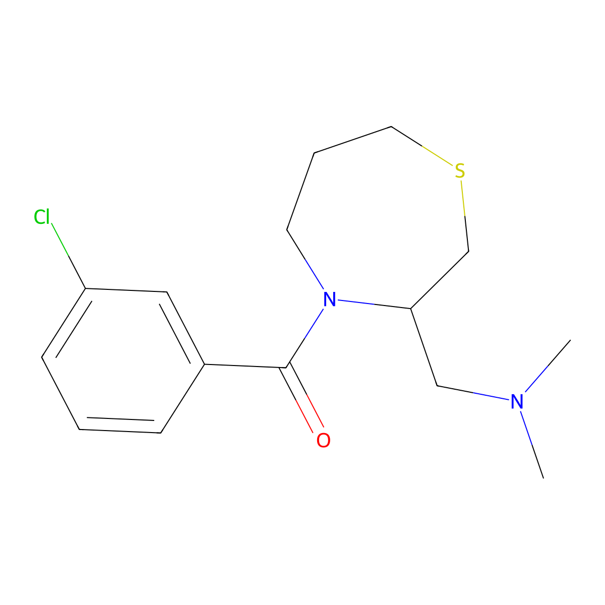 (3-Chlorophenyl)(3-((dimethylamino)methyl)-1,4-thiazepan-4-yl)methanone molecular structure, CAS 1448128-59-3