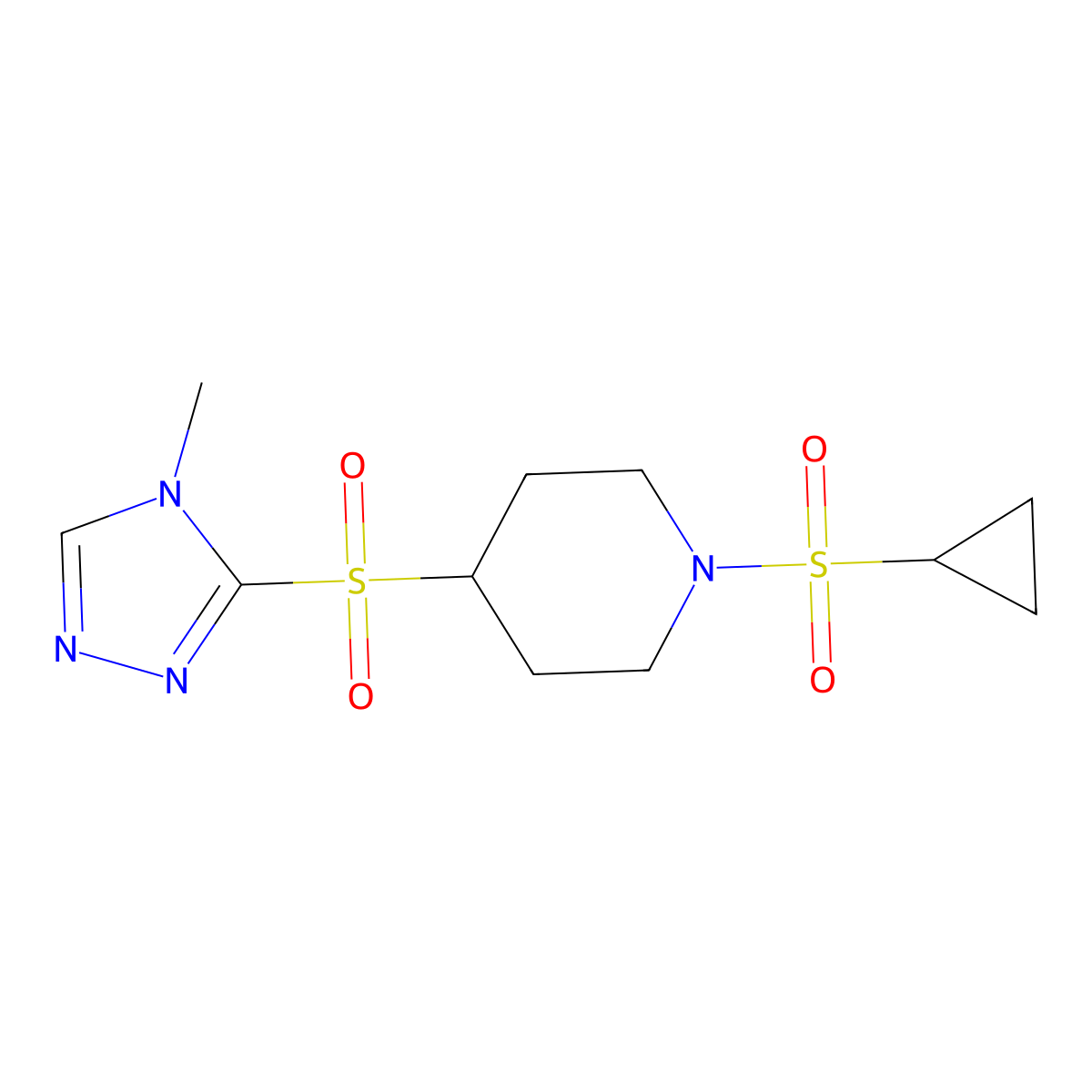 1-(cyclopropylsulfonyl)-4-((4-methyl-4H-1,2,4-triazol-3-yl)sulfonyl)piperidine molecular structure, CAS 1448128-60-6