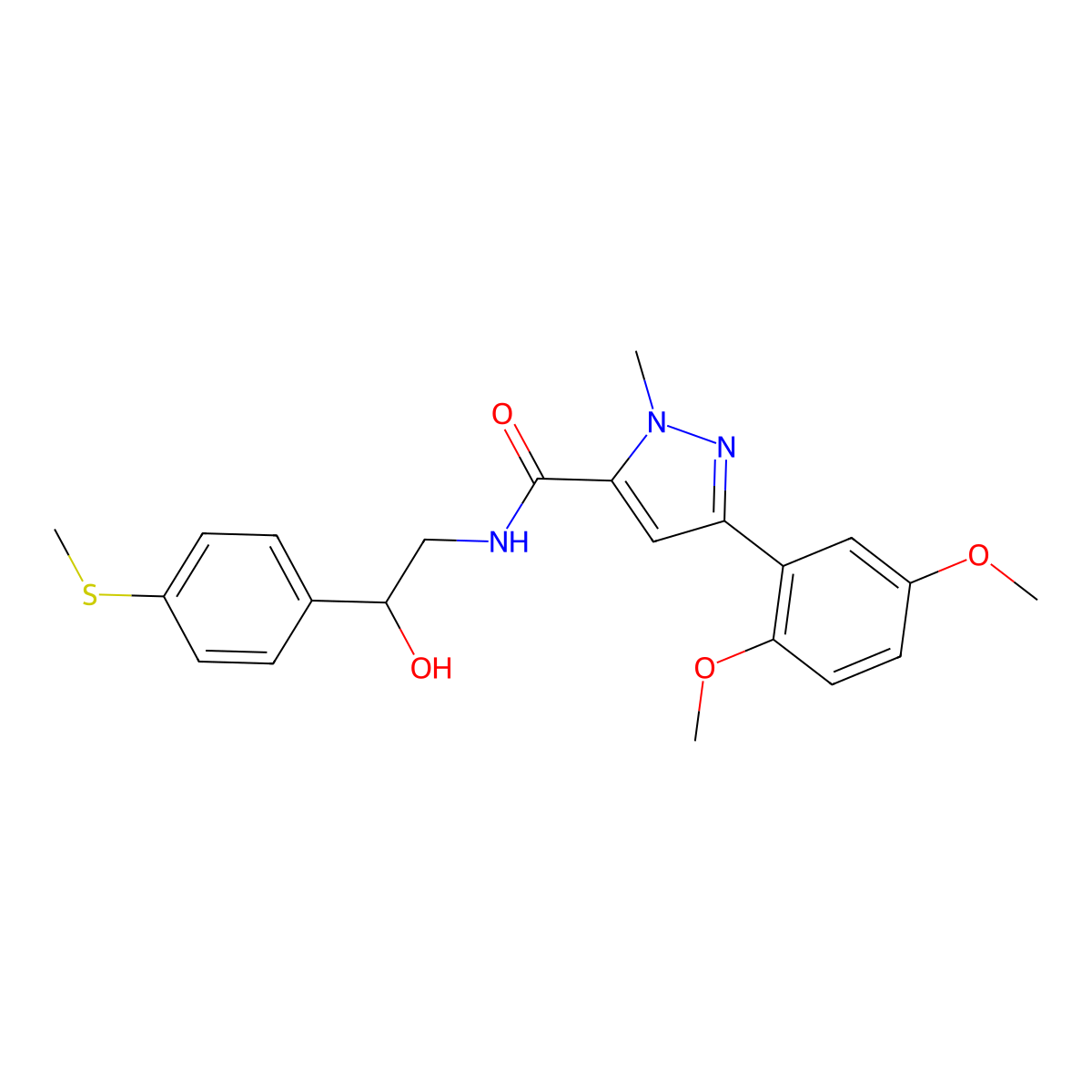 3-(2,5-dimethoxyphenyl)-N-(2-hydroxy-2-(4-(methylthio)phenyl)ethyl)-1-methyl-1H-pyrazole-5-carboxamide molecular structure, CAS 1448128-61-7