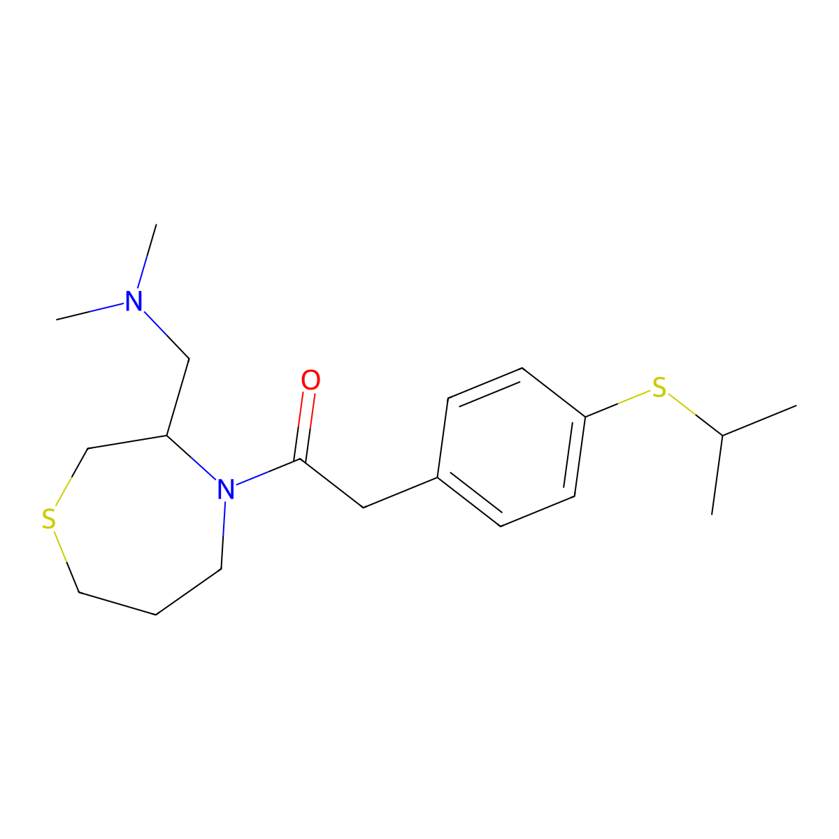 1-(3-((Dimethylamino)methyl)-1,4-thiazepan-4-yl)-2-(4-(isopropylthio)phenyl)ethanone molecular structure, CAS 1448128-65-1