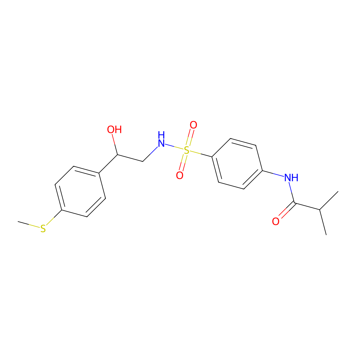 N-(4-(N-(2-hydroxy-2-(4-(methylthio)phenyl)ethyl)sulfamoyl)phenyl)isobutyramide molecular structure, CAS 1448128-67-3