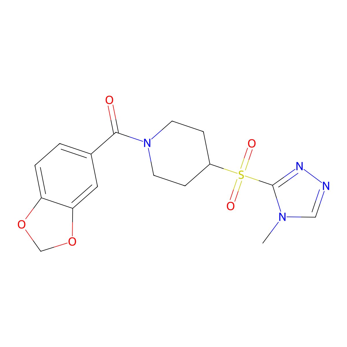 benzo[d][1,3]dioxol-5-yl(4-((4-methyl-4H-1,2,4-triazol-3-yl)sulfonyl)piperidin-1-yl)methanone molecular structure, CAS 1448128-75-3