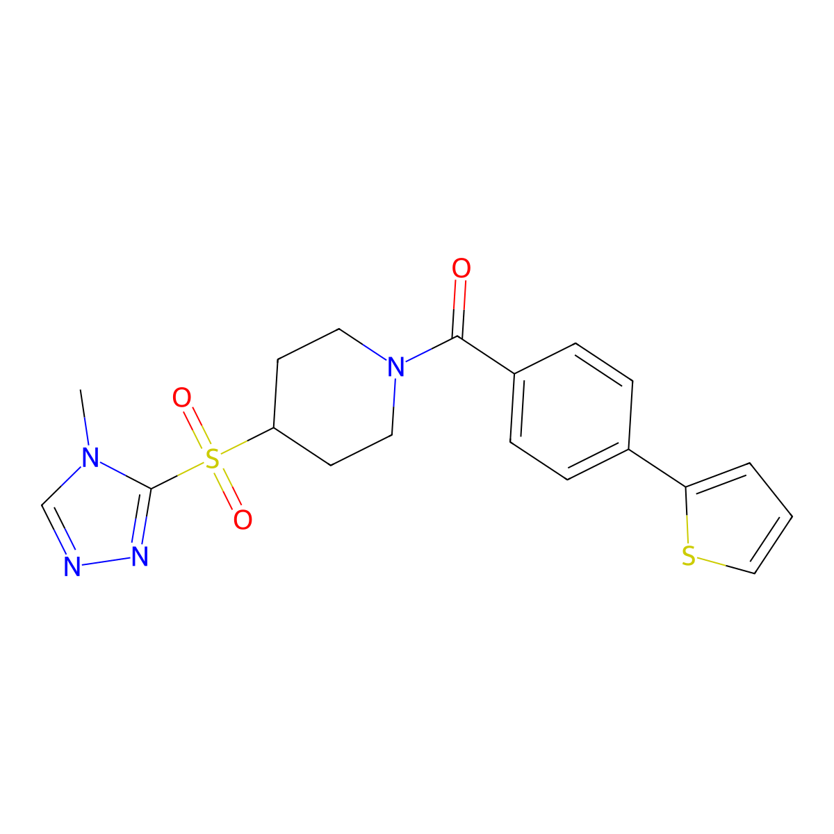 (4-((4-methyl-4H-1,2,4-triazol-3-yl)sulfonyl)piperidin-1-yl)(4-(thiophen-2-yl)phenyl)methanone molecular structure, CAS 1448128-82-2