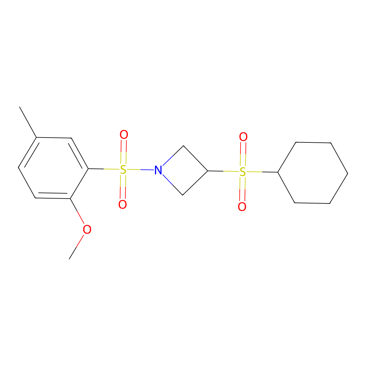3-(Cyclohexylsulfonyl)-1-((2-methoxy-5-methylphenyl)sulfonyl)azetidine molecular structure, CAS 1448128-84-4