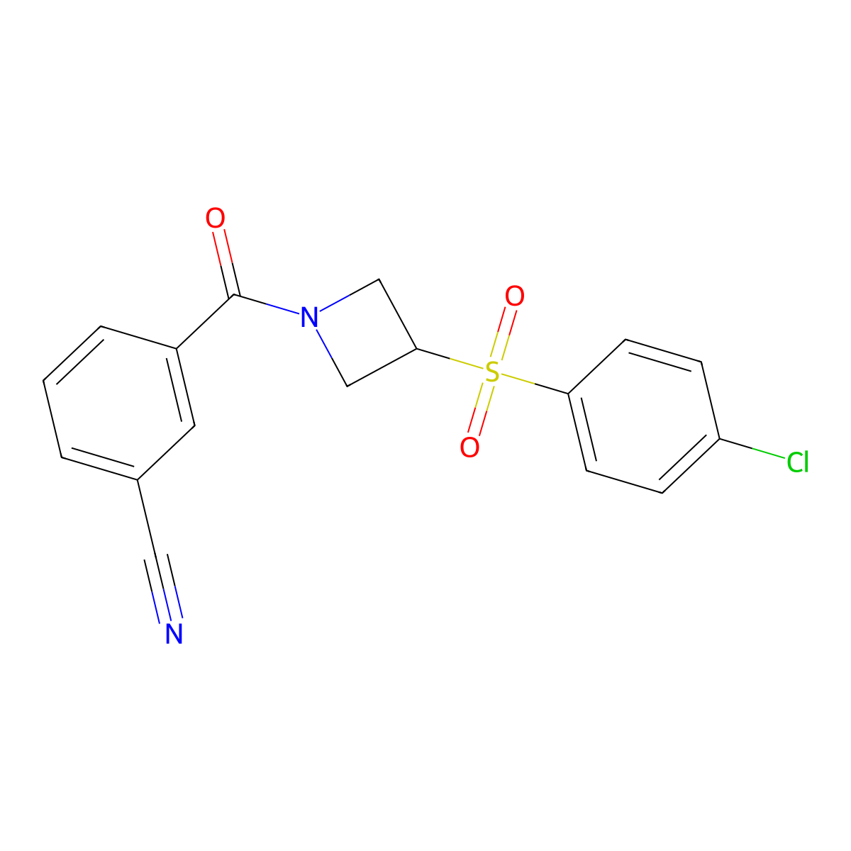 3-(3-((4-Chlorophenyl)sulfonyl)azetidine-1-carbonyl)benzonitrile molecular structure, CAS 1448128-87-7