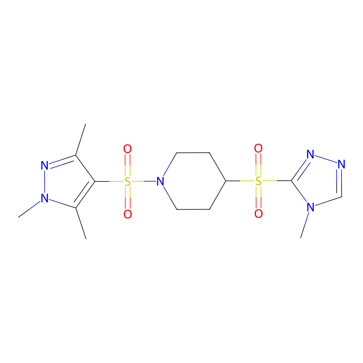 4-[(4-methyl-4H-1,2,4-triazol-3-yl)sulfonyl]-1-[(1,3,5-trimethyl-1H-pyrazol-4-yl)sulfonyl]piperidine molecular structure, CAS 1448128-88-8