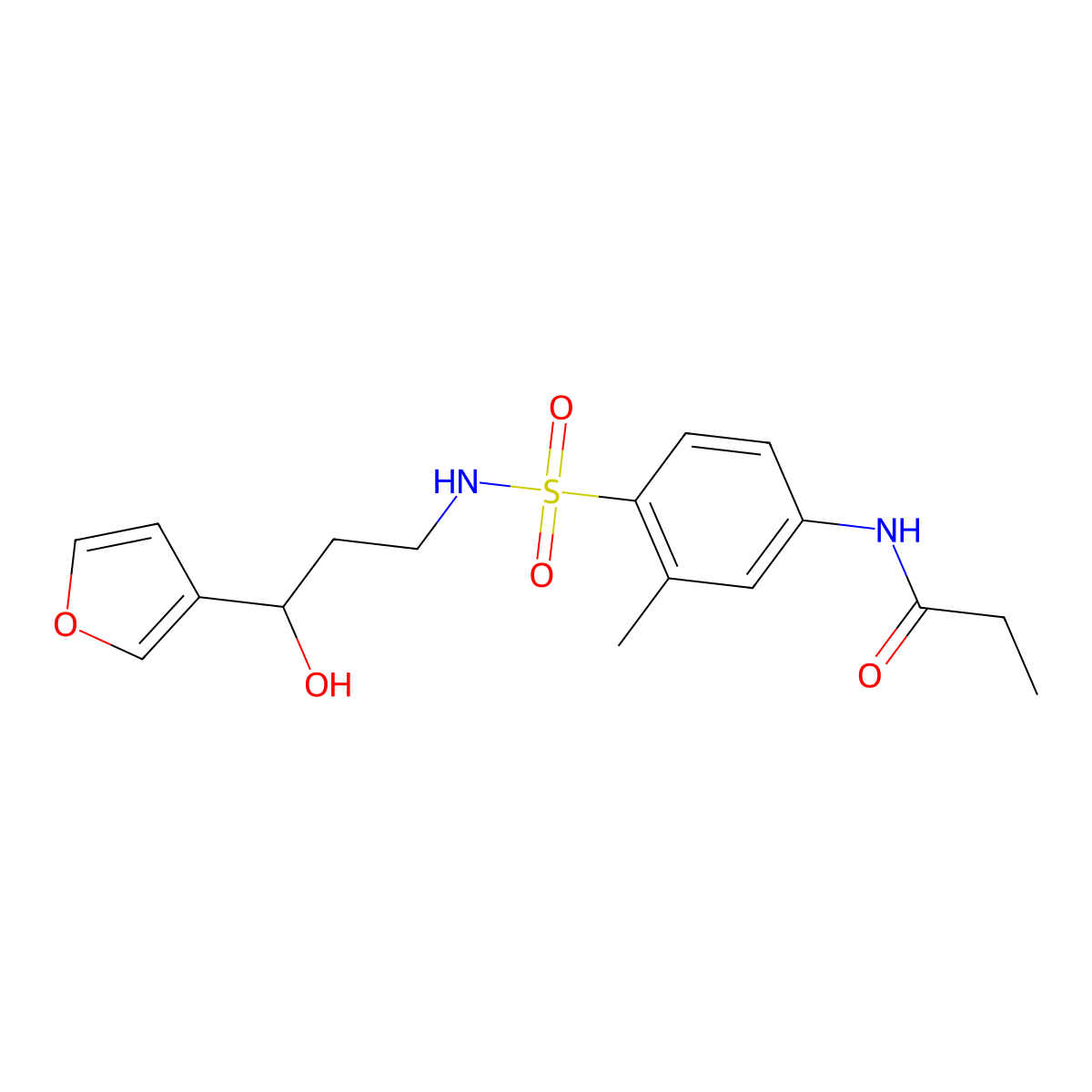 N-(4-(N-(3-(furan-3-yl)-3-hydroxypropyl)sulfamoyl)-3-methylphenyl)propionamide molecular structure, CAS 1448128-91-3