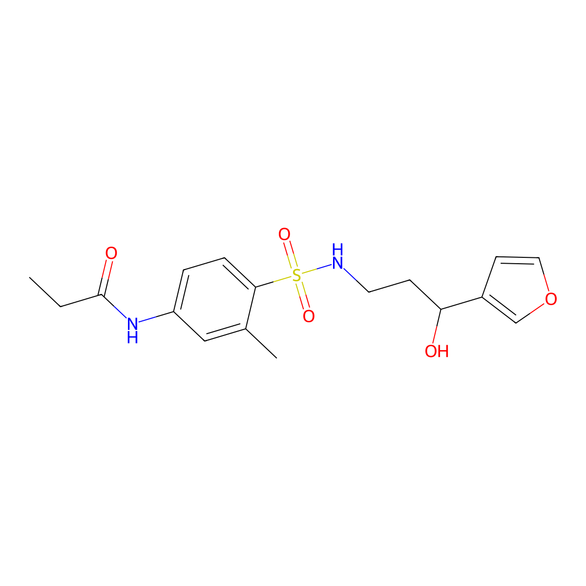 N-(4-(N-(3-(furan-3-yl)-3-hydroxypropyl)sulfamoyl)-3-methylphenyl)propionamide molecular structure, CAS 1448128-91-3