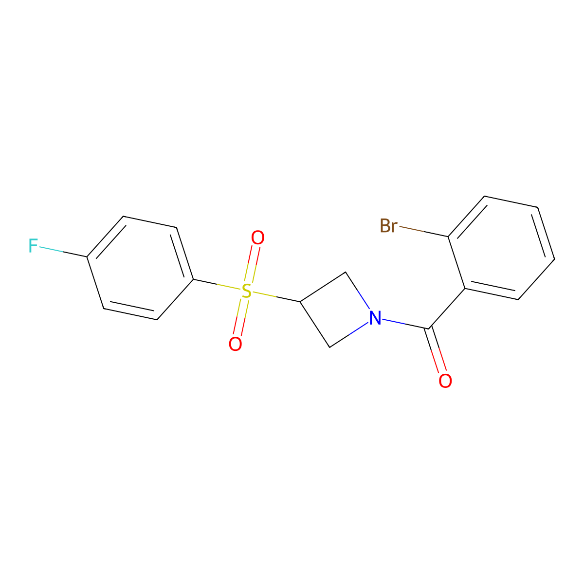(2-Bromophenyl)(3-((4-fluorophenyl)sulfonyl)azetidin-1-yl)methanone molecular structure, CAS 1448128-92-4