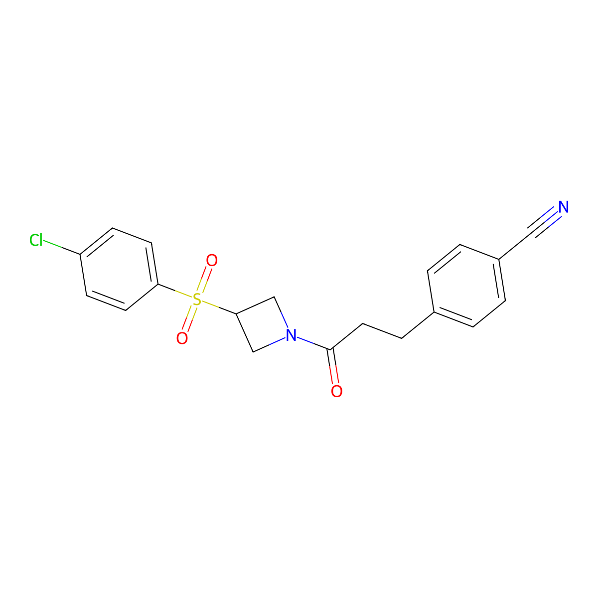 4-(3-(3-((4-Chlorophenyl)sulfonyl)azetidin-1-yl)-3-oxopropyl)benzonitrile molecular structure, CAS 1448128-94-6