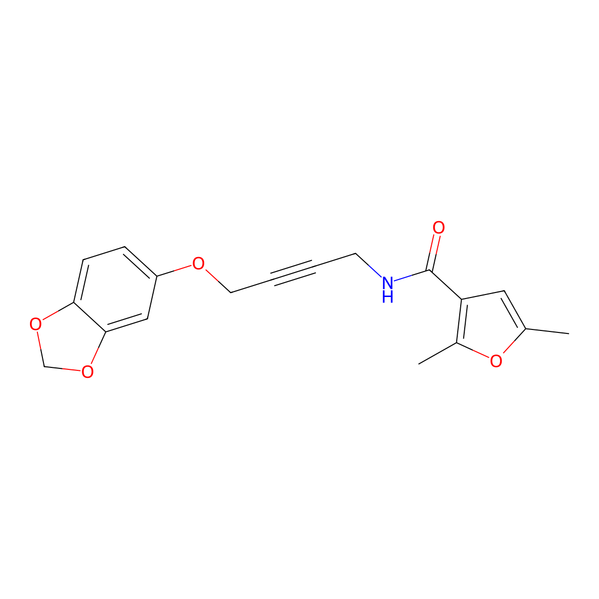 N-(4-(benzo[d][1,3]dioxol-5-yloxy)but-2-yn-1-yl)-2,5-dimethylfuran-3-carboxamide molecular structure, CAS 1448128-97-9