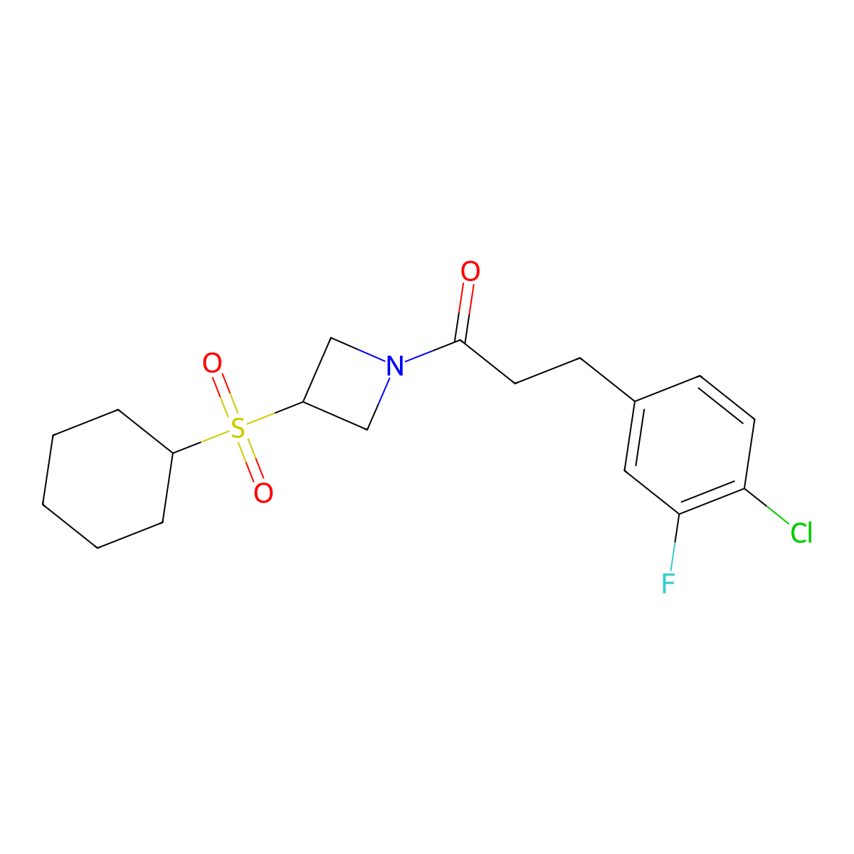 3-(4-Chloro-3-fluorophenyl)-1-(3-(cyclohexylsulfonyl)azetidin-1-yl)propan-1-one molecular structure, CAS 1448128-98-0