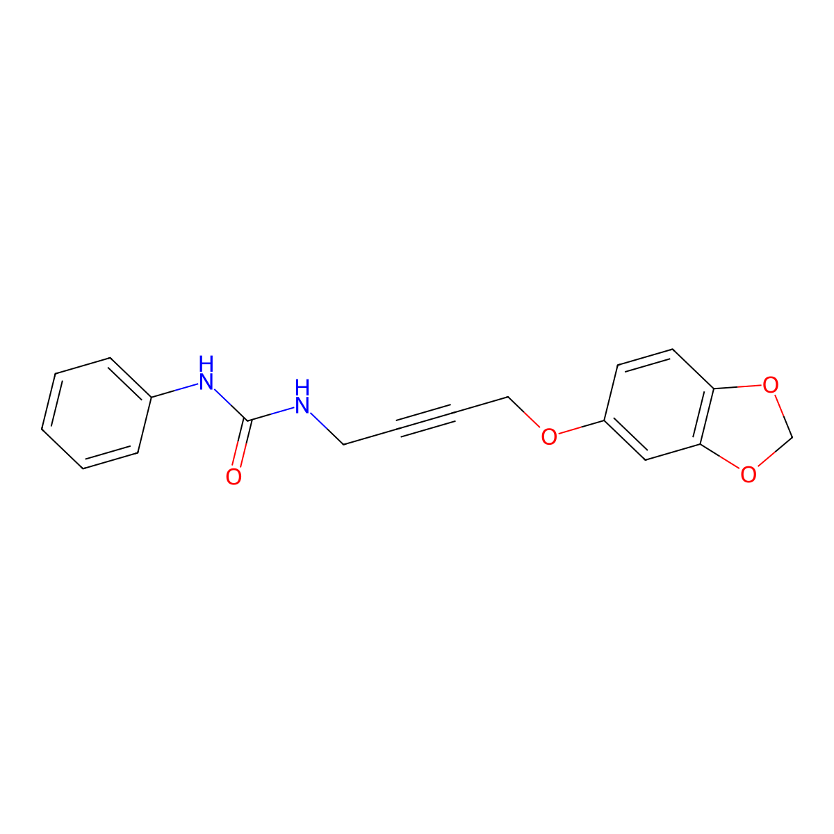 1-(4-(Benzo[d][1,3]dioxol-5-yloxy)but-2-yn-1-yl)-3-phenylurea molecular structure, CAS 1448129-03-0