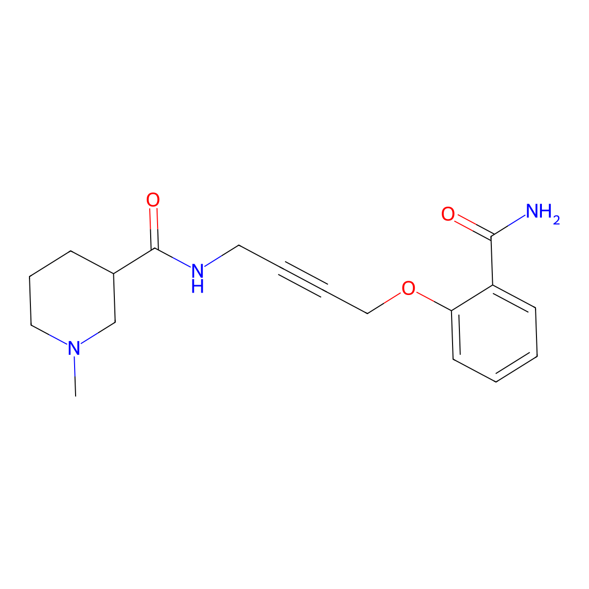 N-[4-(2-Carbamoylphenoxy)but-2-YN-1-YL]-1-methylpiperidine-3-carboxamide molecular structure, CAS 1448129-07-4