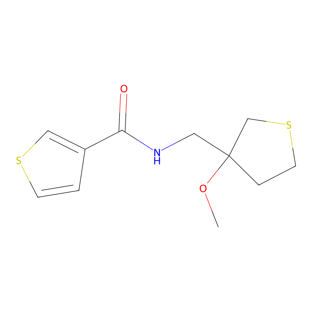 N-((3-methoxytetrahydrothiophen-3-yl)methyl)thiophene-3-carboxamide molecular structure, CAS 1448129-13-2