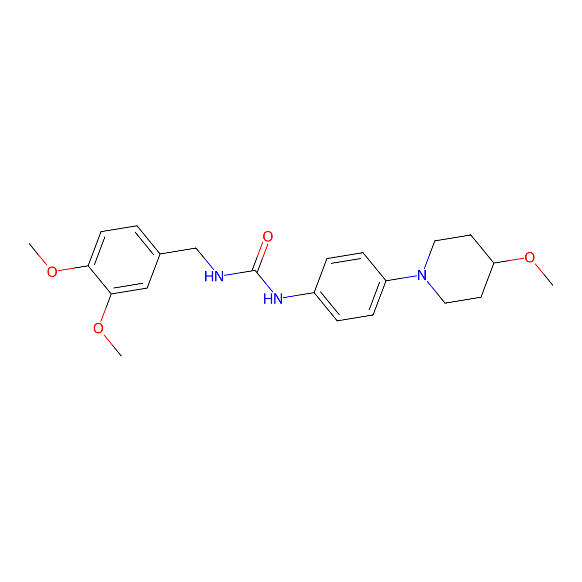 1-(3,4-Dimethoxybenzyl)-3-(4-(4-methoxypiperidin-1-yl)phenyl)urea molecular structure, CAS 1448129-23-4