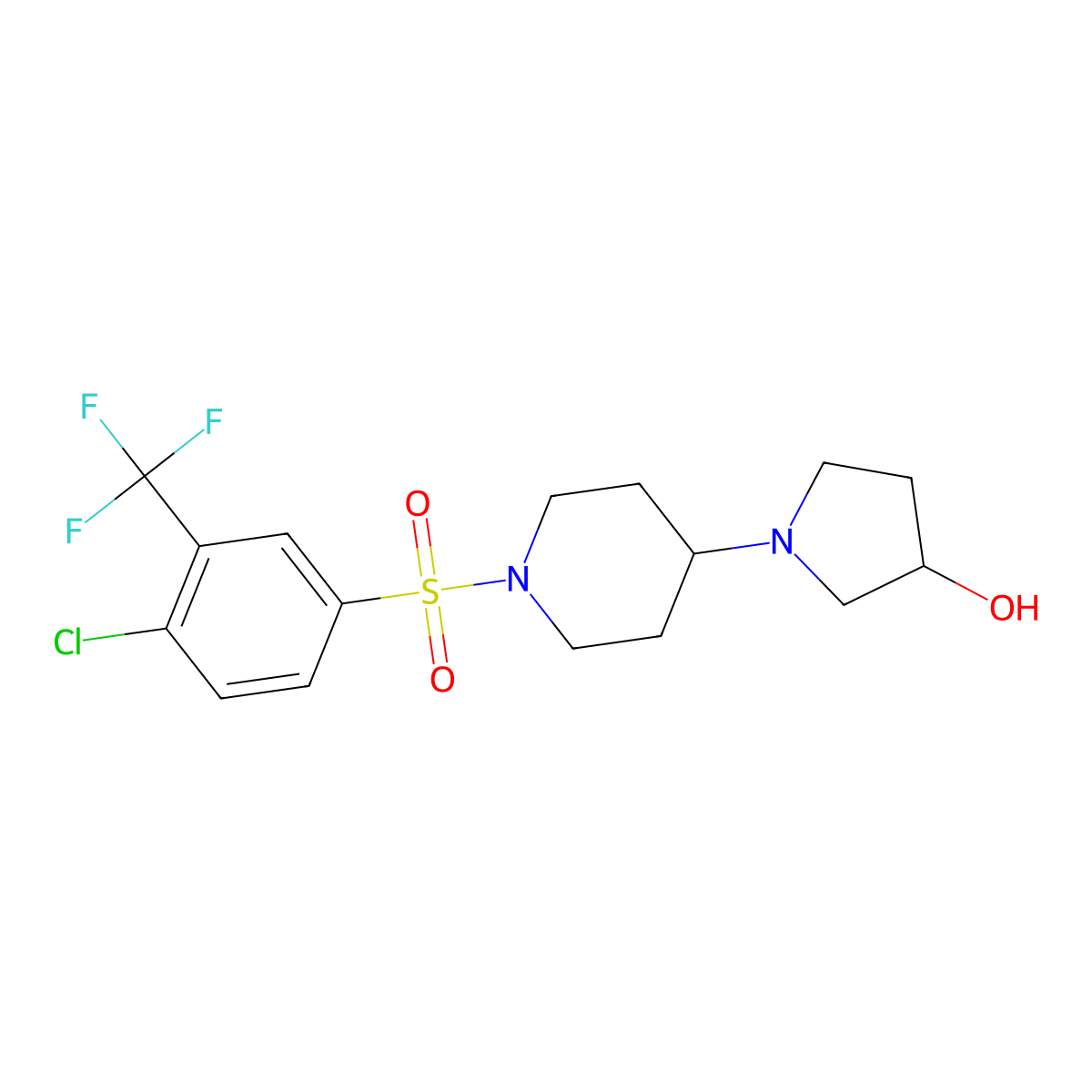 1-(1-((4-Chloro-3-(trifluoromethyl)phenyl)sulfonyl)piperidin-4-yl)pyrrolidin-3-ol molecular structure, CAS 1448129-26-7