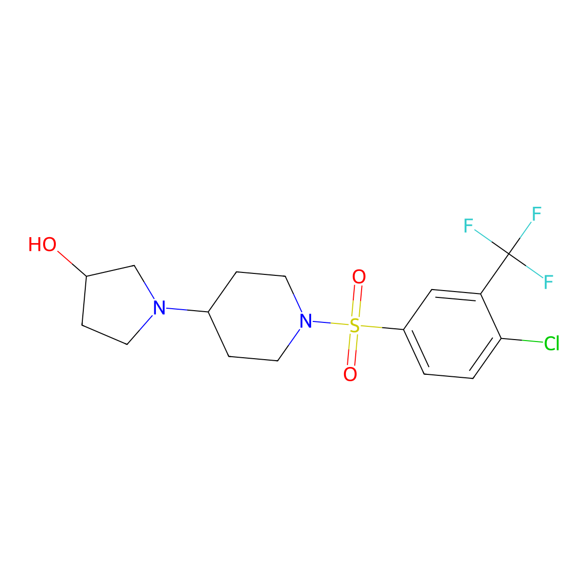 1-(1-((4-Chloro-3-(trifluoromethyl)phenyl)sulfonyl)piperidin-4-yl)pyrrolidin-3-ol molecular structure, CAS 1448129-26-7
