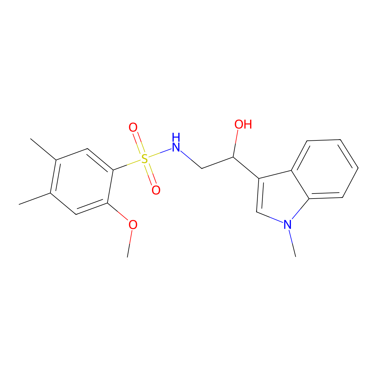 N-(2-hydroxy-2-(1-methyl-1H-indol-3-yl)ethyl)-2-methoxy-4,5-dimethylbenzenesulfonamide molecular structure, CAS 1448129-30-3