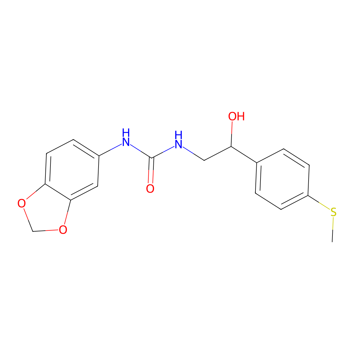 1-(Benzo[d][1,3]dioxol-5-yl)-3-(2-hydroxy-2-(4-(methylthio)phenyl)ethyl)urea molecular structure, CAS 1448129-32-5