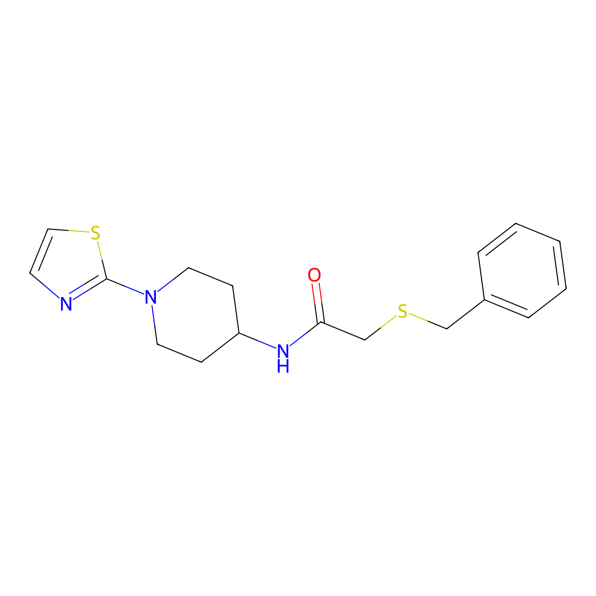 2-(benzylthio)-N-(1-(thiazol-2-yl)piperidin-4-yl)acetamide molecular structure, CAS 1448129-34-7