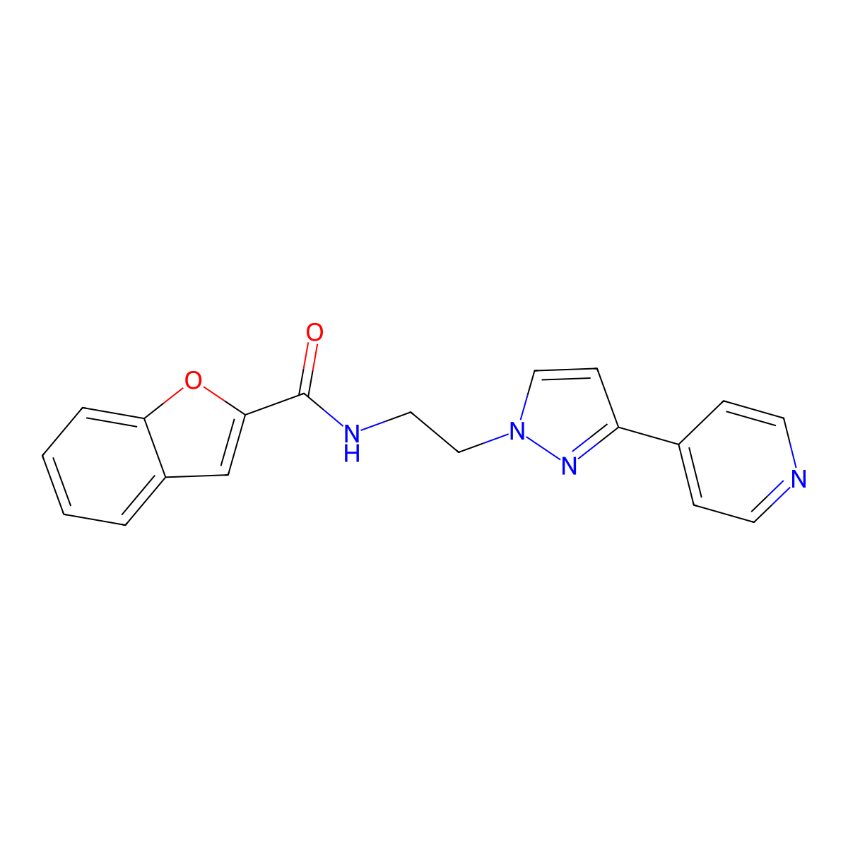 N-(2-(3-(pyridin-4-yl)-1H-pyrazol-1-yl)ethyl)benzofuran-2-carboxamide molecular structure, CAS 1448129-36-9