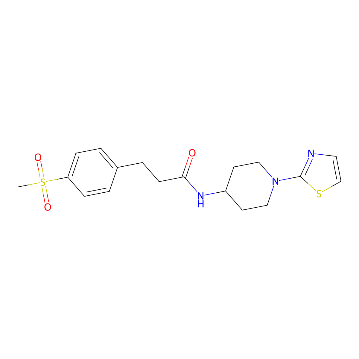 3-(4-(methylsulfonyl)phenyl)-N-(1-(thiazol-2-yl)piperidin-4-yl)propanamide molecular structure, CAS 1448129-39-2