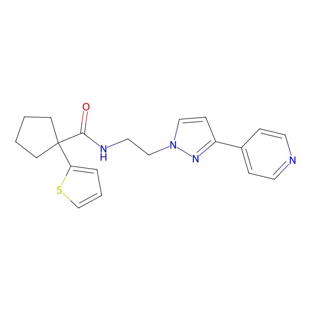 N-(2-(3-(pyridin-4-yl)-1H-pyrazol-1-yl)ethyl)-1-(thiophen-2-yl)cyclopentanecarboxamide molecular structure, CAS 1448129-40-5