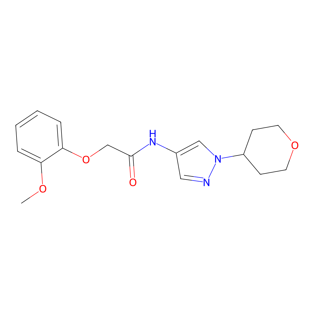 2-(2-methoxyphenoxy)-N-(1-(tetrahydro-2H-pyran-4-yl)-1H-pyrazol-4-yl)acetamide molecular structure, CAS 1448129-43-8
