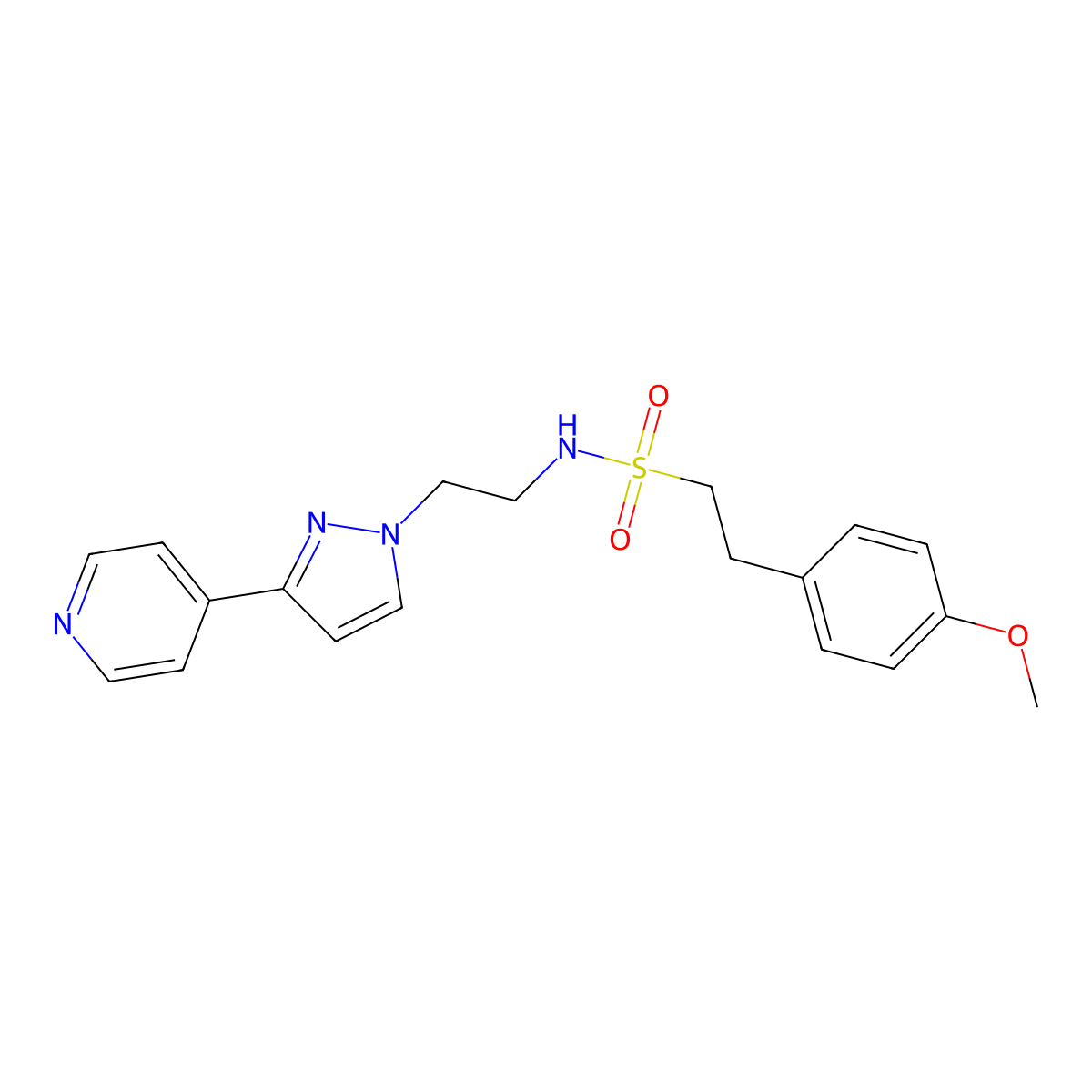 2-(4-methoxyphenyl)-N-(2-(3-(pyridin-4-yl)-1H-pyrazol-1-yl)ethyl)ethanesulfonamide molecular structure, CAS 1448129-44-9