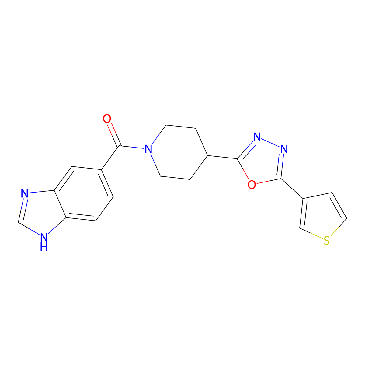 (1H-benzo[d]imidazol-5-yl)(4-(5-(thiophen-3-yl)-1,3,4-oxadiazol-2-yl)piperidin-1-yl)methanone molecular structure, CAS 1448129-55-2