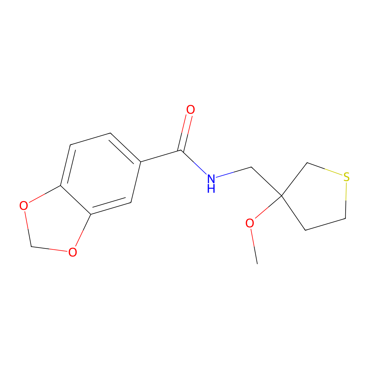 N-((3-methoxytetrahydrothiophen-3-yl)methyl)benzo[d][1,3]dioxole-5-carboxamide molecular structure, CAS 1448129-57-4