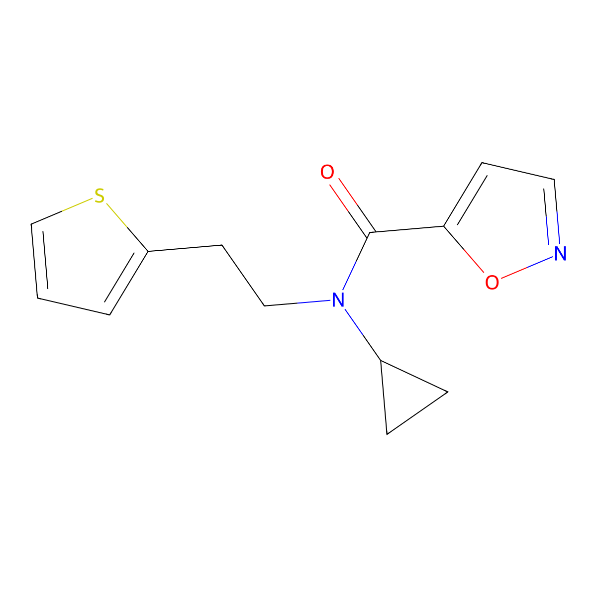 N-cyclopropyl-N-(2-(thiophen-2-yl)ethyl)isoxazole-5-carboxamide molecular structure, CAS 1448129-58-5