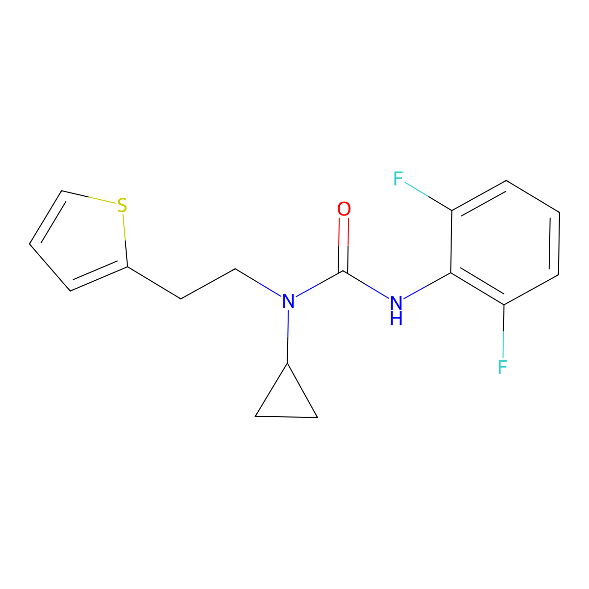 1-Cyclopropyl-3-(2,6-difluorophenyl)-1-(2-(thiophen-2-yl)ethyl)urea molecular structure, CAS 1448129-61-0