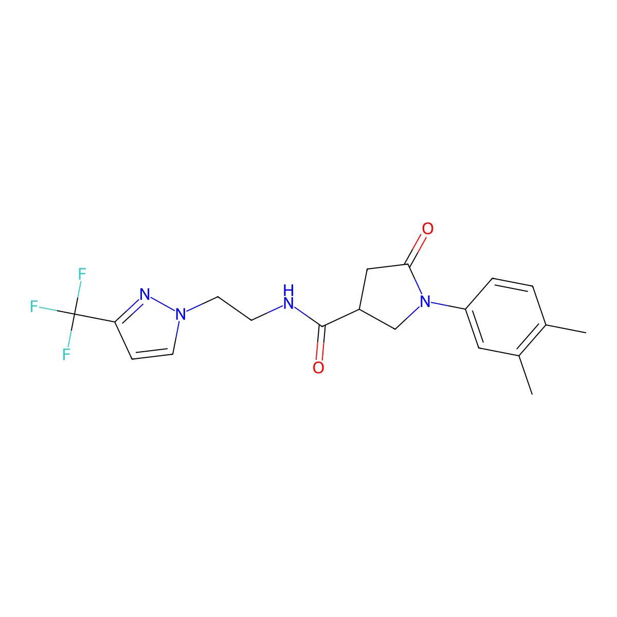 1-(3,4-dimethylphenyl)-5-oxo-N-(2-(3-(trifluoromethyl)-1H-pyrazol-1-yl)ethyl)pyrrolidine-3-carboxamide molecular structure, CAS 1448129-67-6
