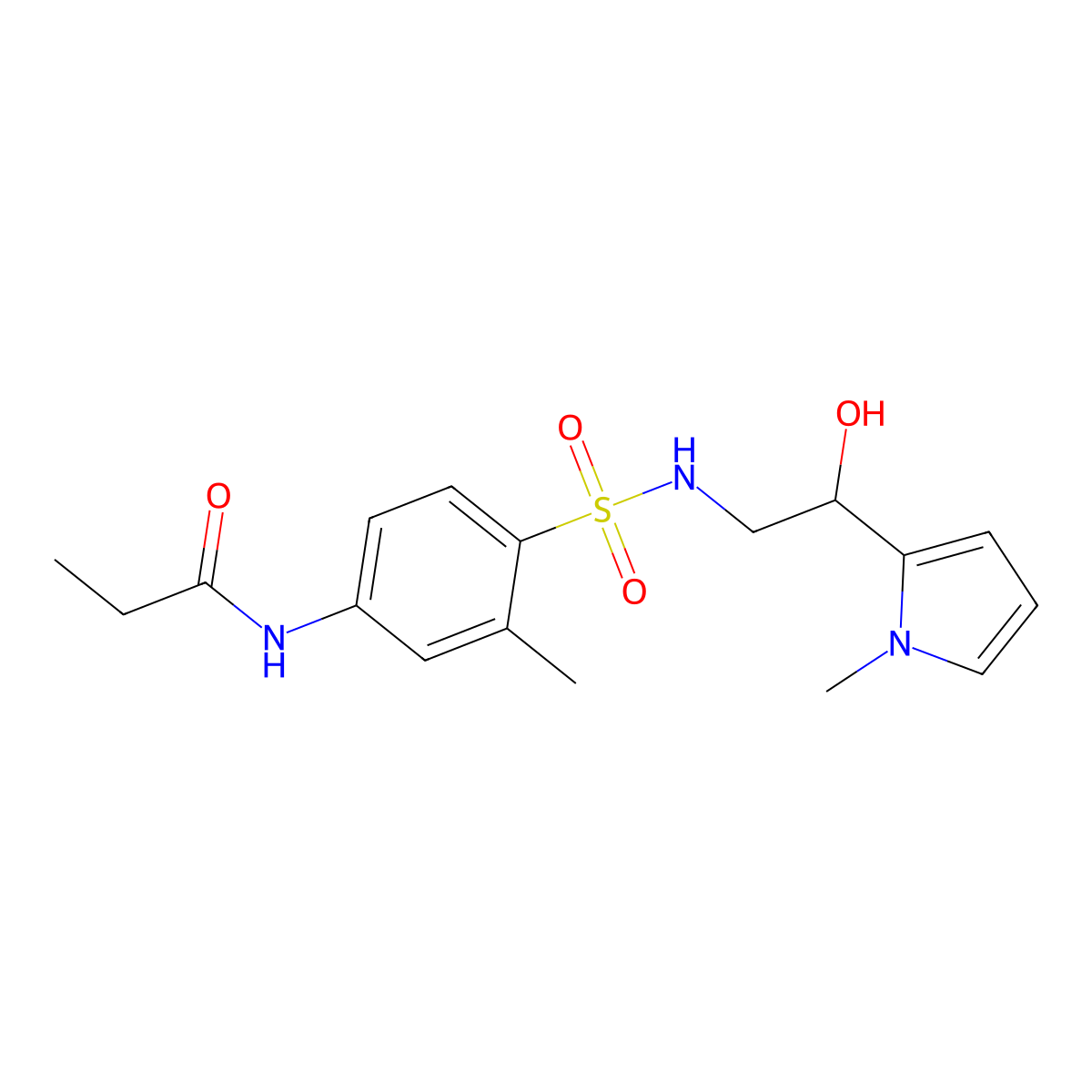 N-(4-(N-(2-hydroxy-2-(1-methyl-1H-pyrrol-2-yl)ethyl)sulfamoyl)-3-methylphenyl)propionamide molecular structure, CAS 1448129-68-7
