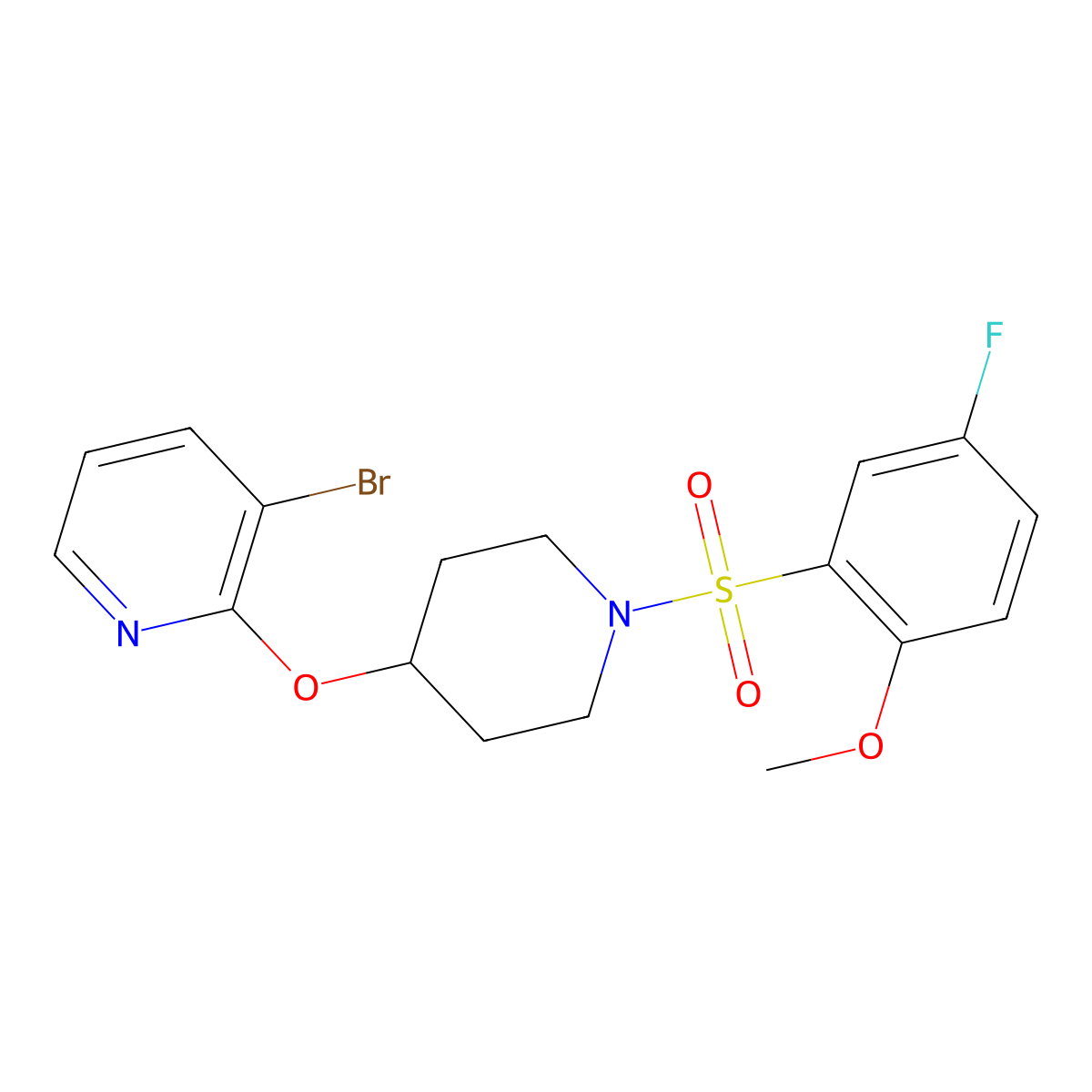 3-Bromo-2-((1-((5-fluoro-2-methoxyphenyl)sulfonyl)piperidin-4-yl)oxy)pyridine molecular structure, CAS 1448129-73-4
