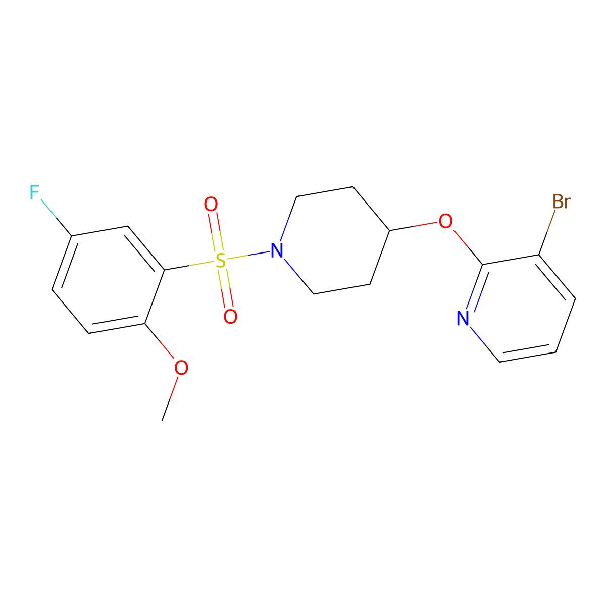 3-Bromo-2-((1-((5-fluoro-2-methoxyphenyl)sulfonyl)piperidin-4-yl)oxy)pyridine molecular structure, CAS 1448129-73-4