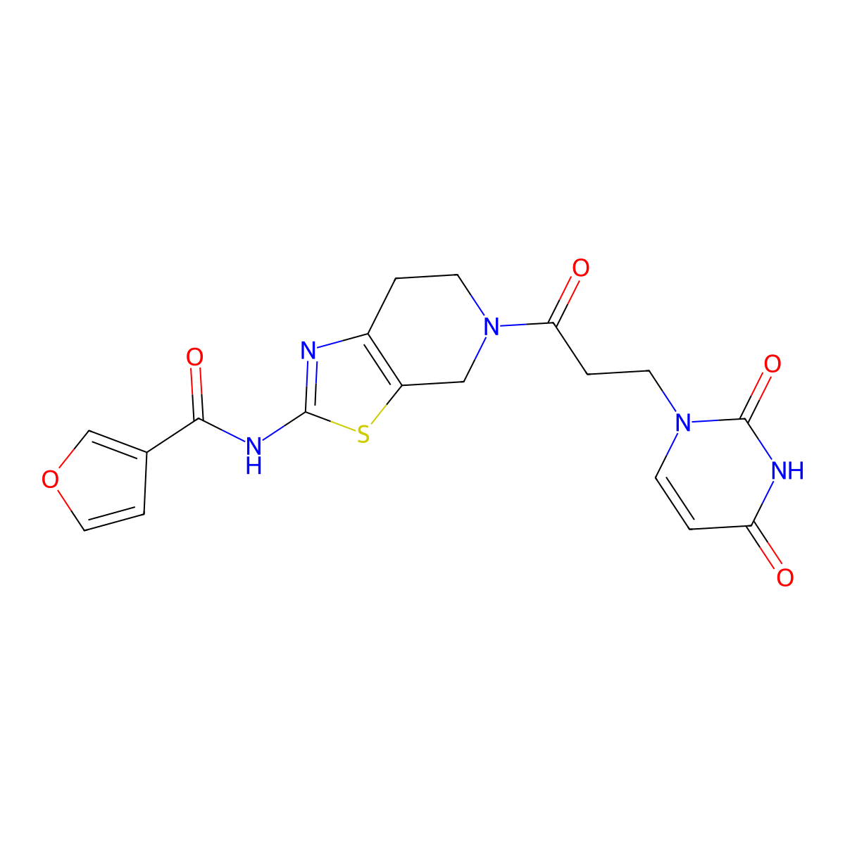 N-(5-(3-(2,4-dioxo-3,4-dihydropyrimidin-1(2H)-yl)propanoyl)-4,5,6,7-tetrahydrothiazolo[5,4-c]pyridin-2-yl)furan-3-carboxamide molecular structure, CAS 1448129-75-6