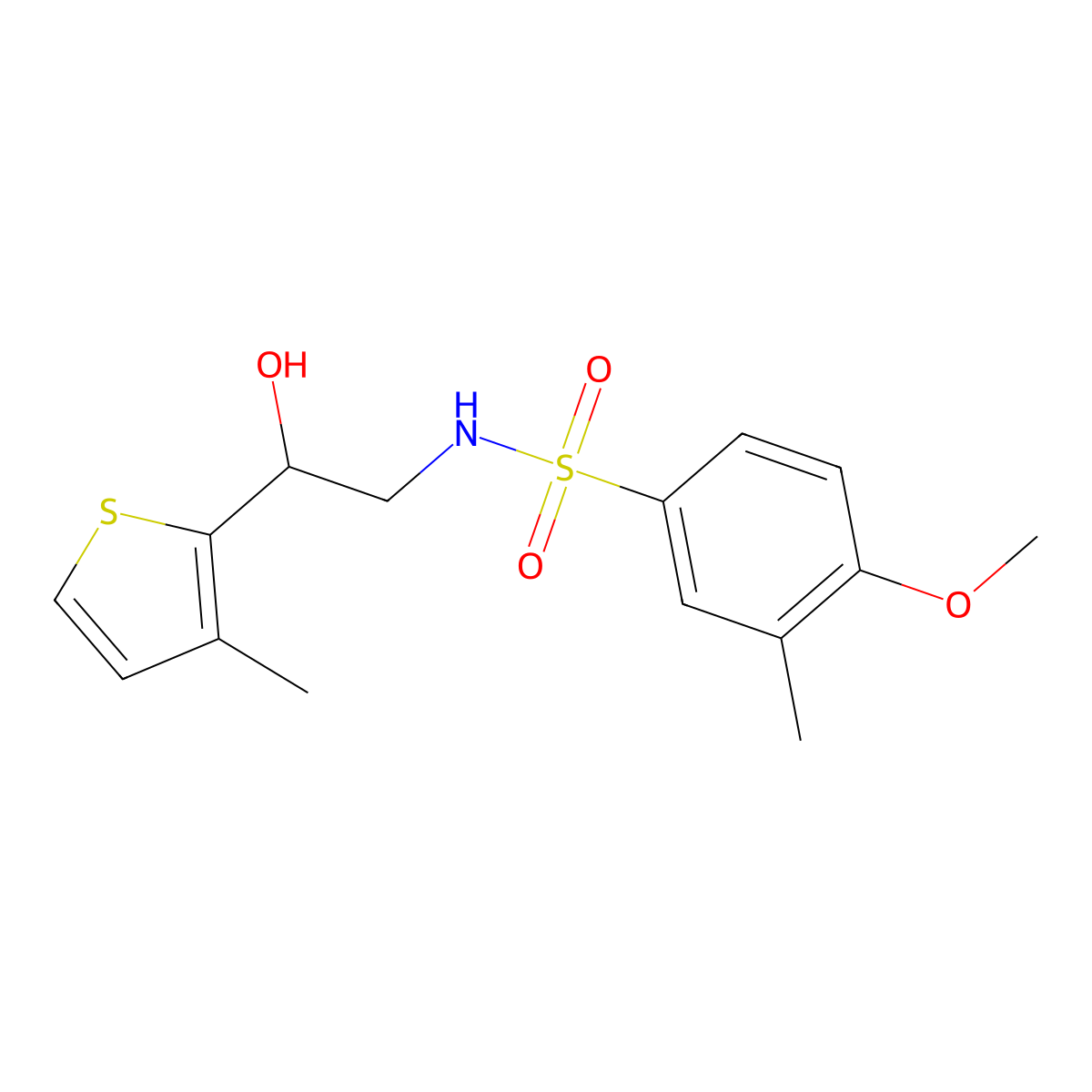 N-(2-hydroxy-2-(3-methylthiophen-2-yl)ethyl)-4-methoxy-3-methylbenzenesulfonamide molecular structure, CAS 1448129-76-7