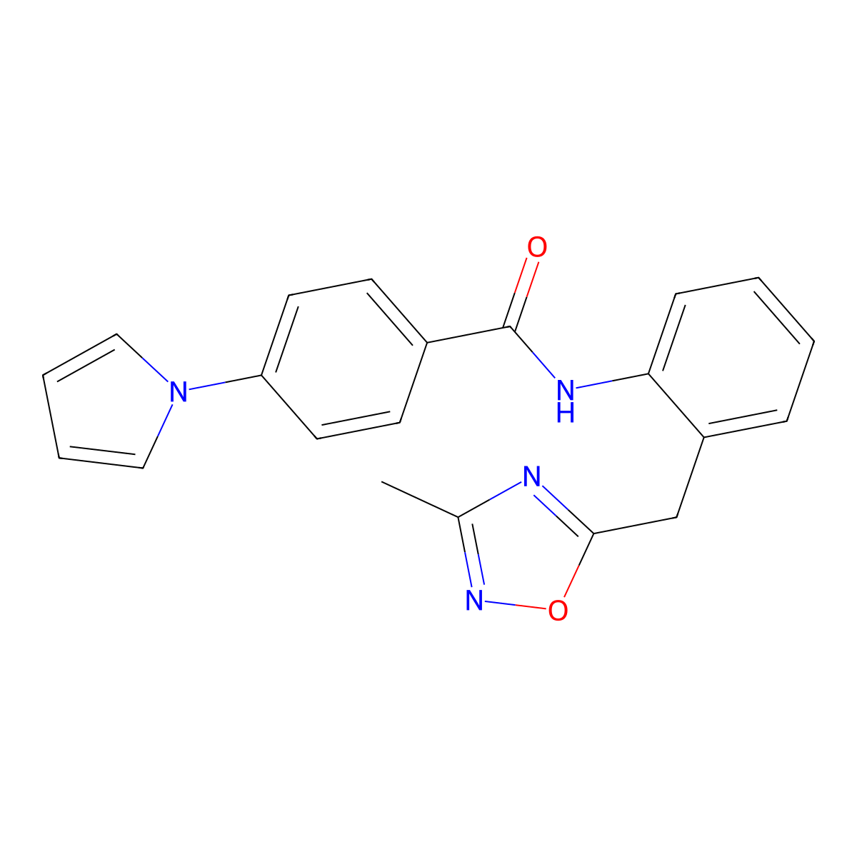 N-(2-((3-methyl-1,2,4-oxadiazol-5-yl)methyl)phenyl)-4-(1H-pyrrol-1-yl)benzamide molecular structure, CAS 1448129-79-0