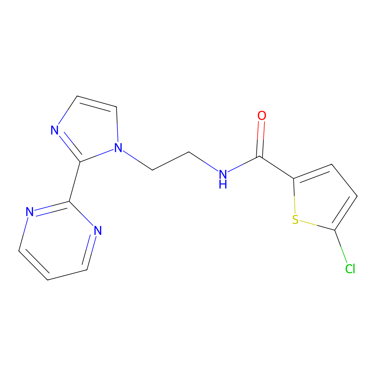 5-chloro-N-(2-(2-(pyrimidin-2-yl)-1H-imidazol-1-yl)ethyl)thiophene-2-carboxamide molecular structure, CAS 1448129-82-5